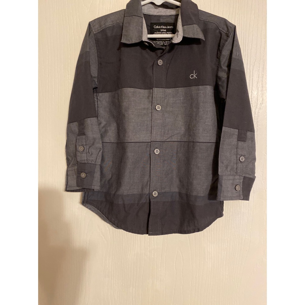Calvin Klein Jeans Boys Grey Colorblock Long Sleeve Button Down Shirt S 4 0266
